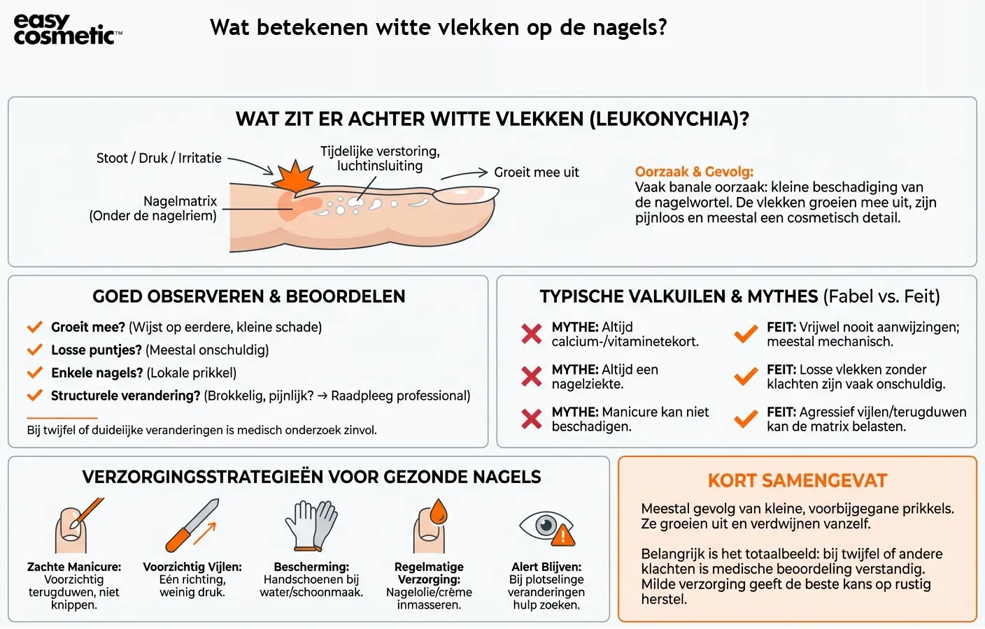 Wat betekenen witte vlekken op de nagels?