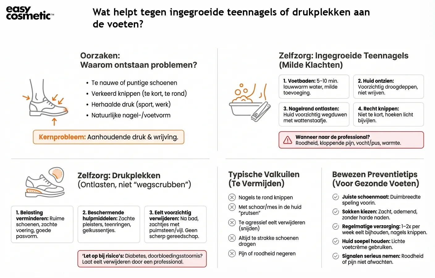Wat helpt tegen ingegroeide teennagels of drukplekken aan de voeten?