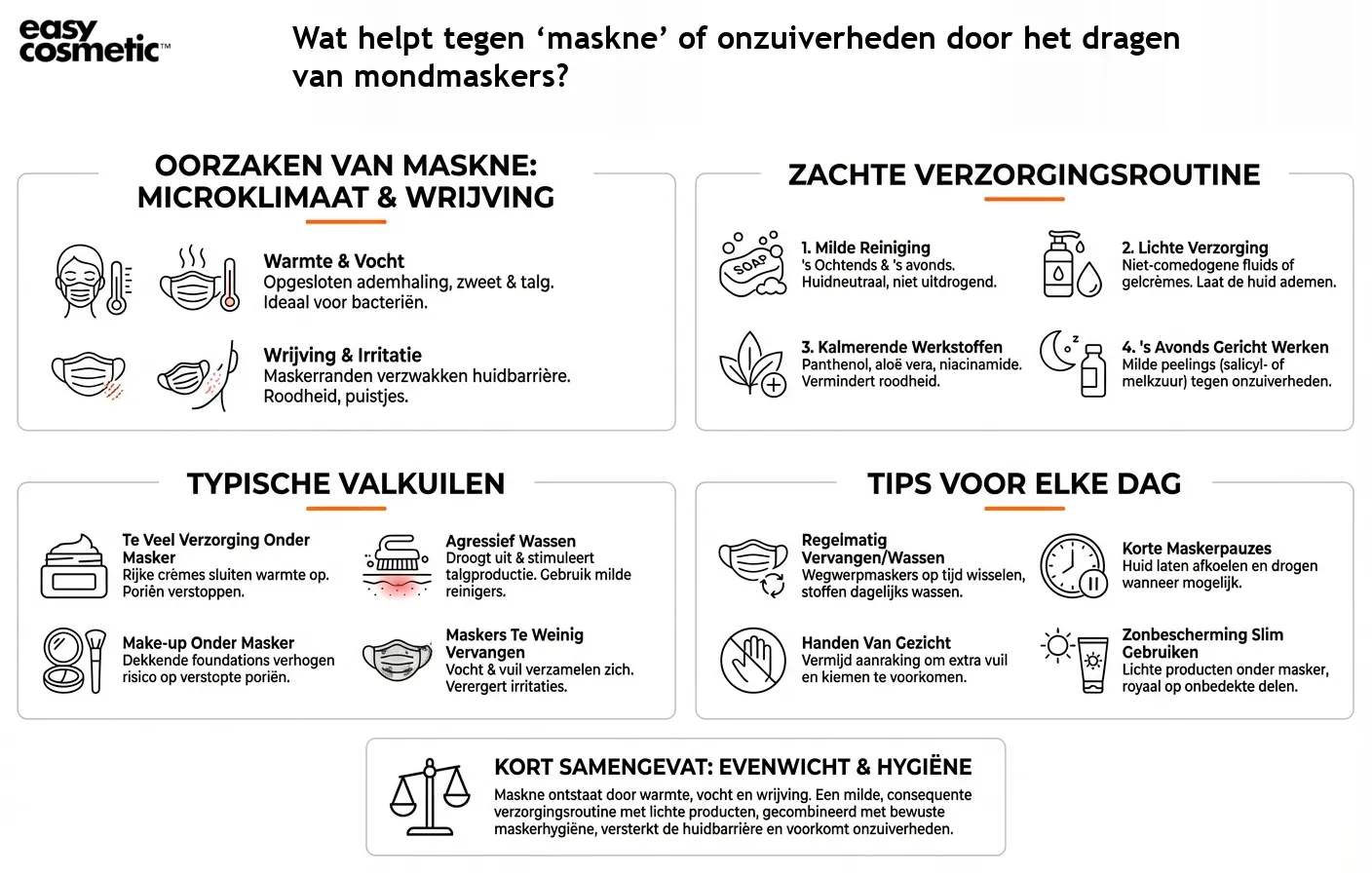 Wat helpt tegen ‘maskne’ of onzuiverheden door het dragen van mondmaskers?