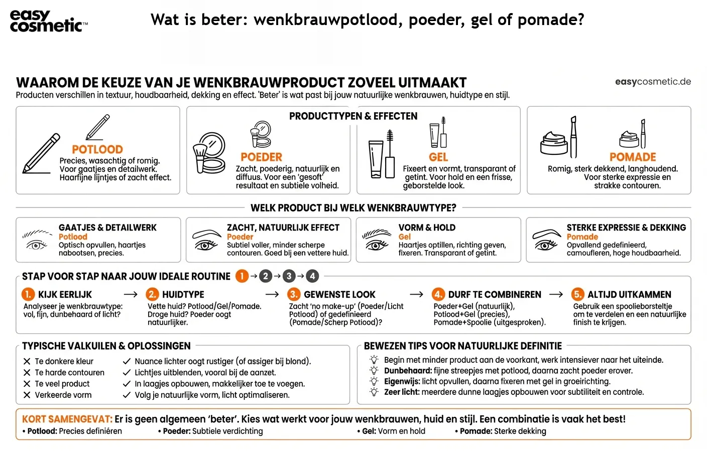 Wat is beter: wenkbrauwpotlood, poeder, gel of pomade?