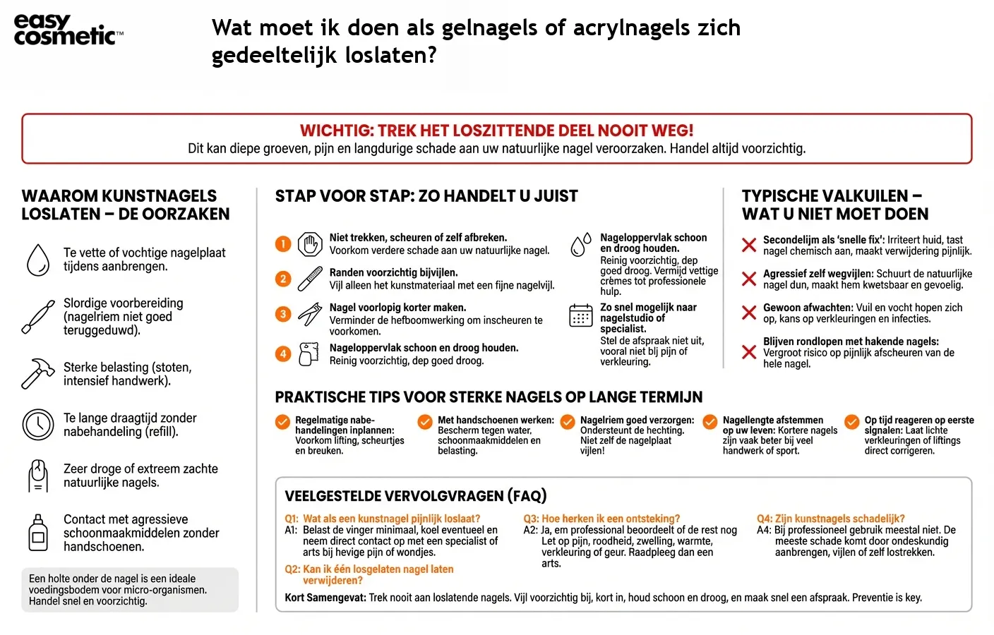 Wat moet ik doen als gelnagels of acrylnagels zich gedeeltelijk loslaten?