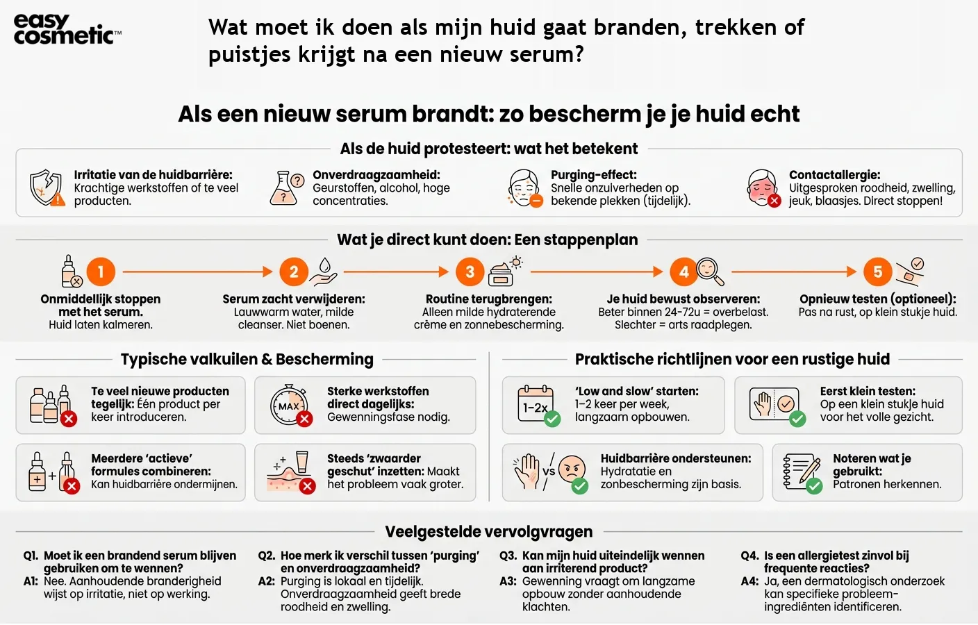 Wat moet ik doen als mijn huid gaat branden, trekken of puistjes krijgt na een nieuw serum?
