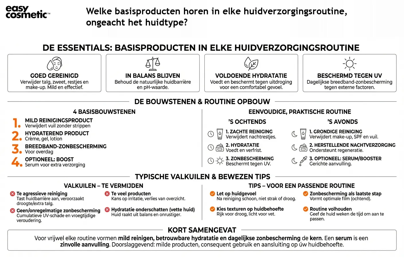 Welke basisproducten horen in elke huidverzorgingsroutine, ongeacht het huidtype?