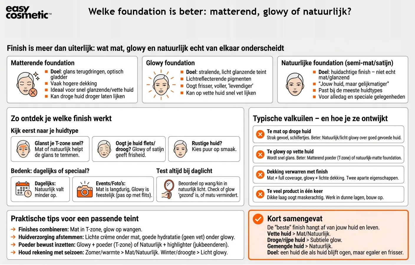 Welke foundation is beter: matterend, glowy of natuurlijk?
