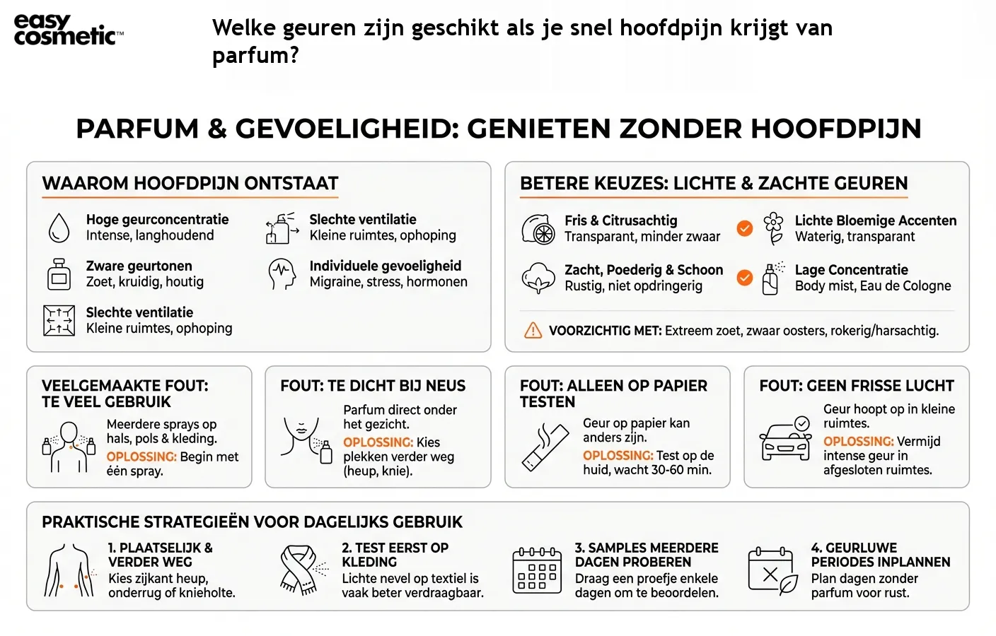Welke geuren zijn geschikt als je snel hoofdpijn krijgt van parfum?