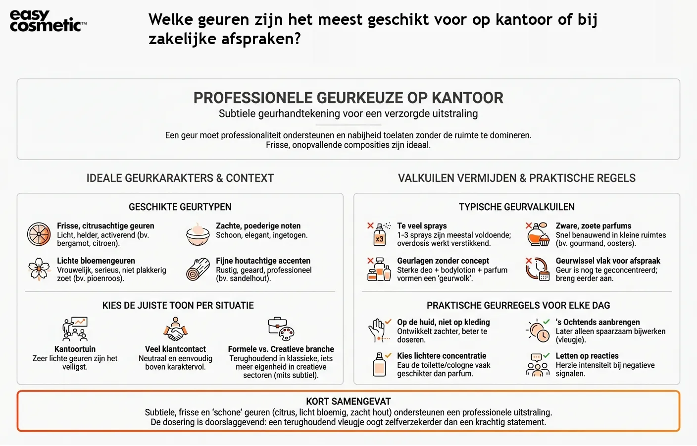 Welke geuren zijn het meest geschikt voor op kantoor of bij zakelijke afspraken?