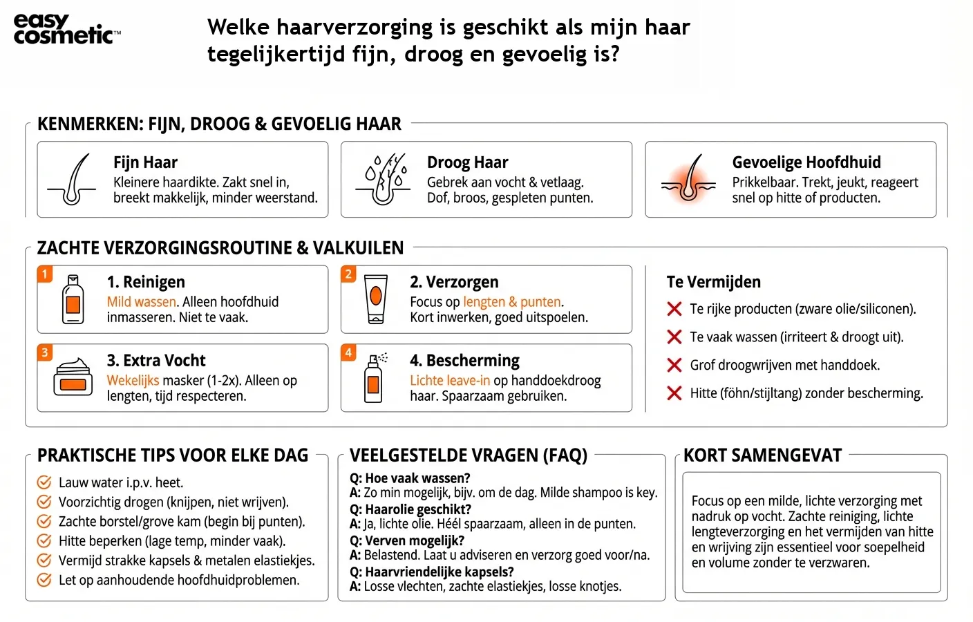 Welke haarverzorging is geschikt als mijn haar tegelijkertijd fijn, droog en gevoelig is?