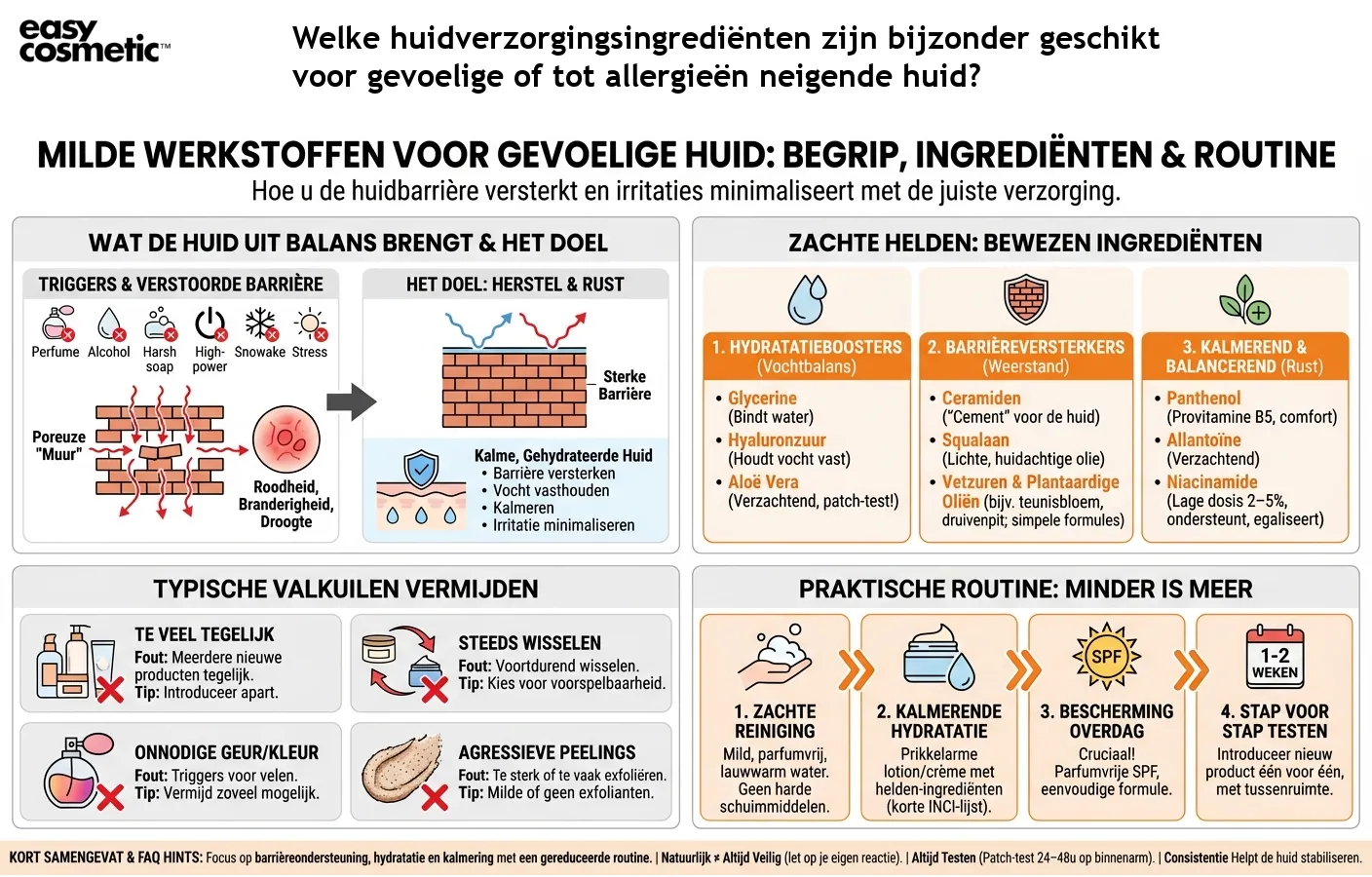 Welke huidverzorgingsingrediënten zijn bijzonder geschikt voor gevoelige of tot allergieën neigende huid?