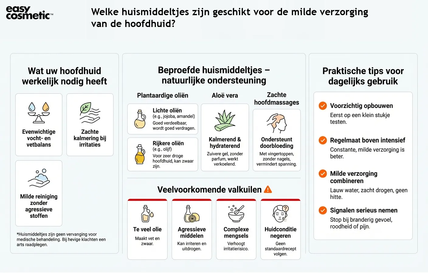 Welke huismiddeltjes zijn geschikt voor de milde verzorging van de hoofdhuid?