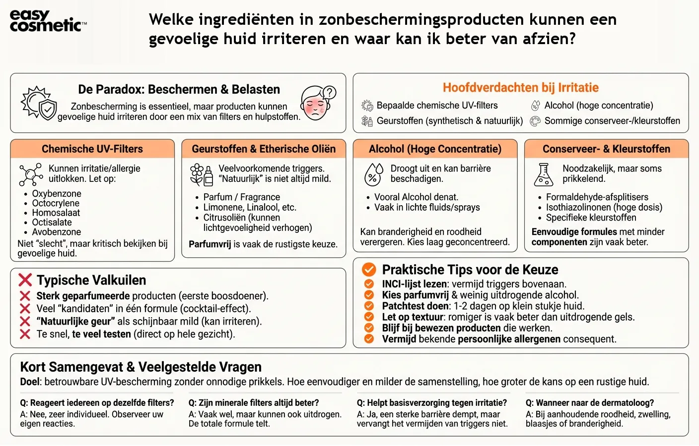 Welke ingrediënten in zonbeschermingsproducten kunnen een gevoelige huid irriteren en waar kan ik beter van afzien?