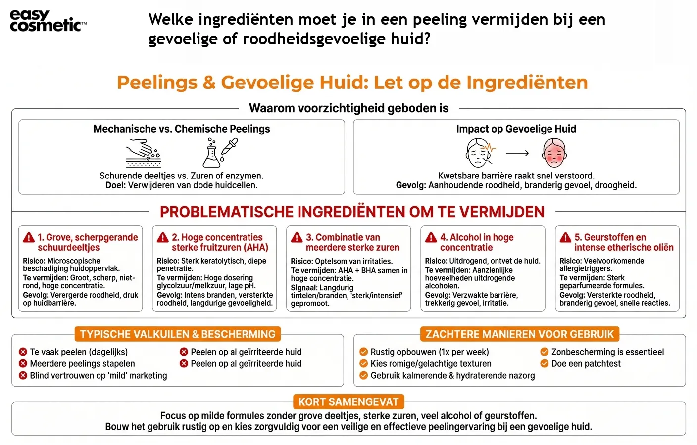 Welke ingrediënten moet je in een peeling vermijden bij een gevoelige of roodheidsgevoelige huid?