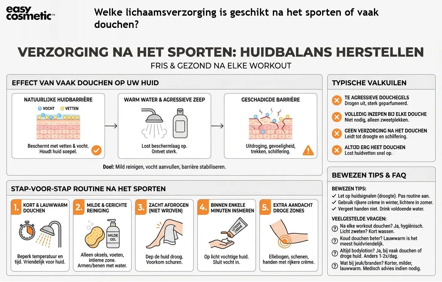 Welke lichaamsverzorging is geschikt na het sporten of vaak douchen?