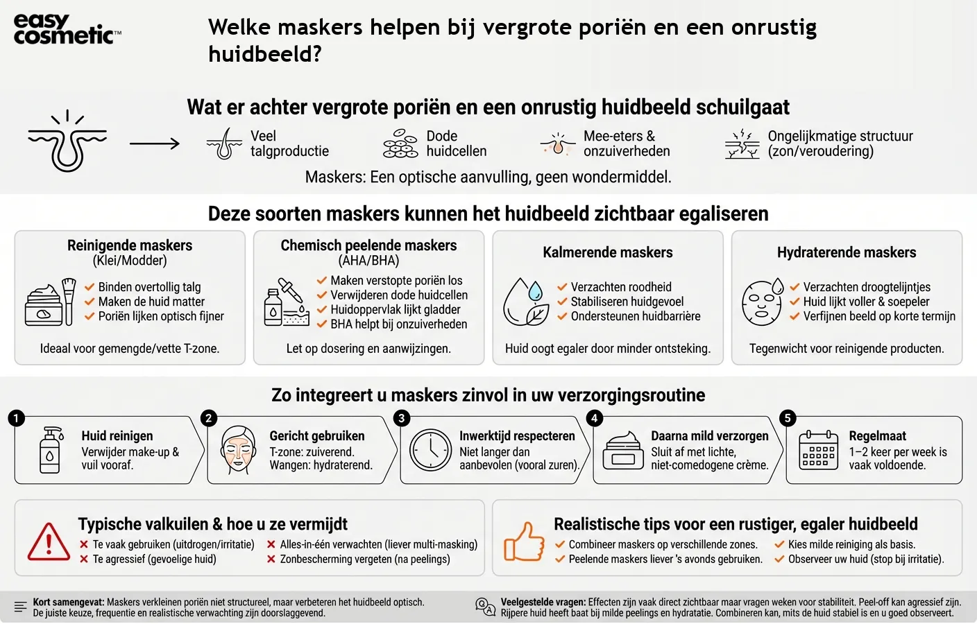 Welke maskers helpen bij vergrote poriën en een onrustig huidbeeld?