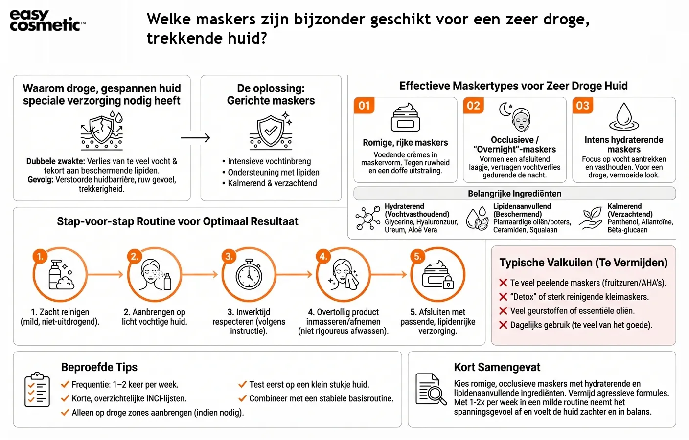 Welke maskers zijn bijzonder geschikt voor een zeer droge, trekkende huid?