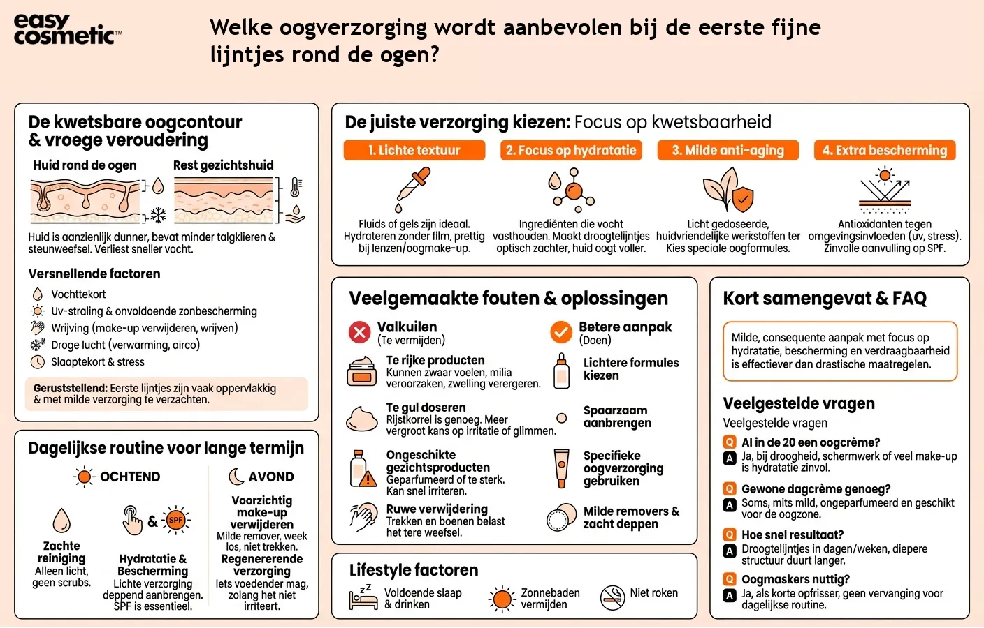 Welke oogverzorging wordt aanbevolen bij de eerste fijne lijntjes rond de ogen?