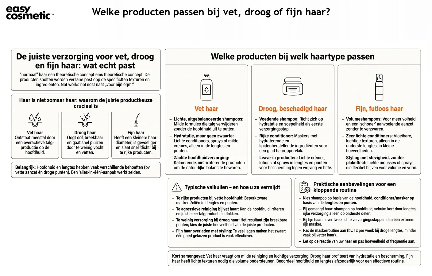 Welke producten passen bij vet, droog of fijn haar?