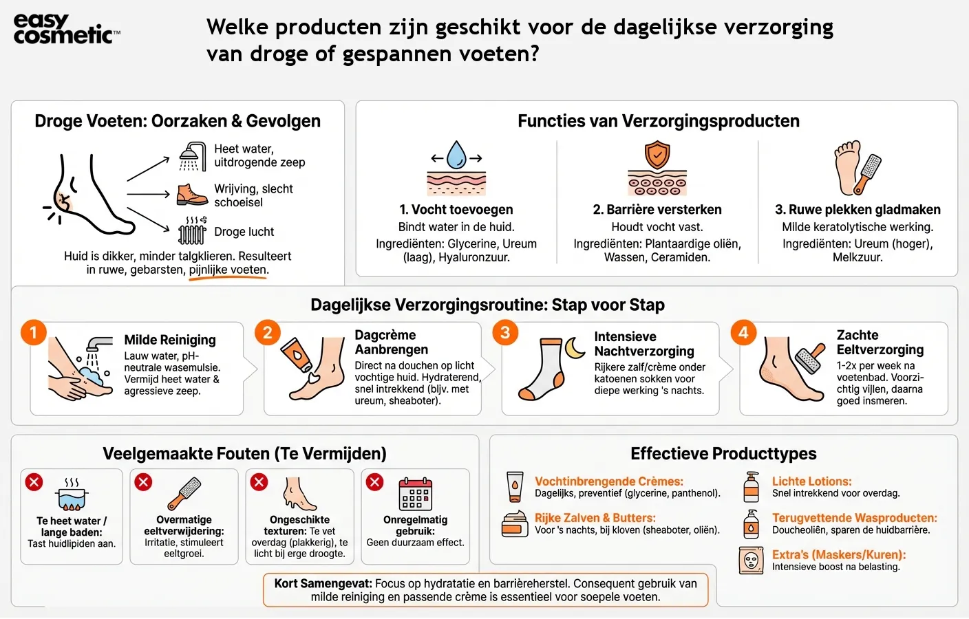 Welke producten zijn geschikt voor de dagelijkse verzorging van droge of gespannen voeten?