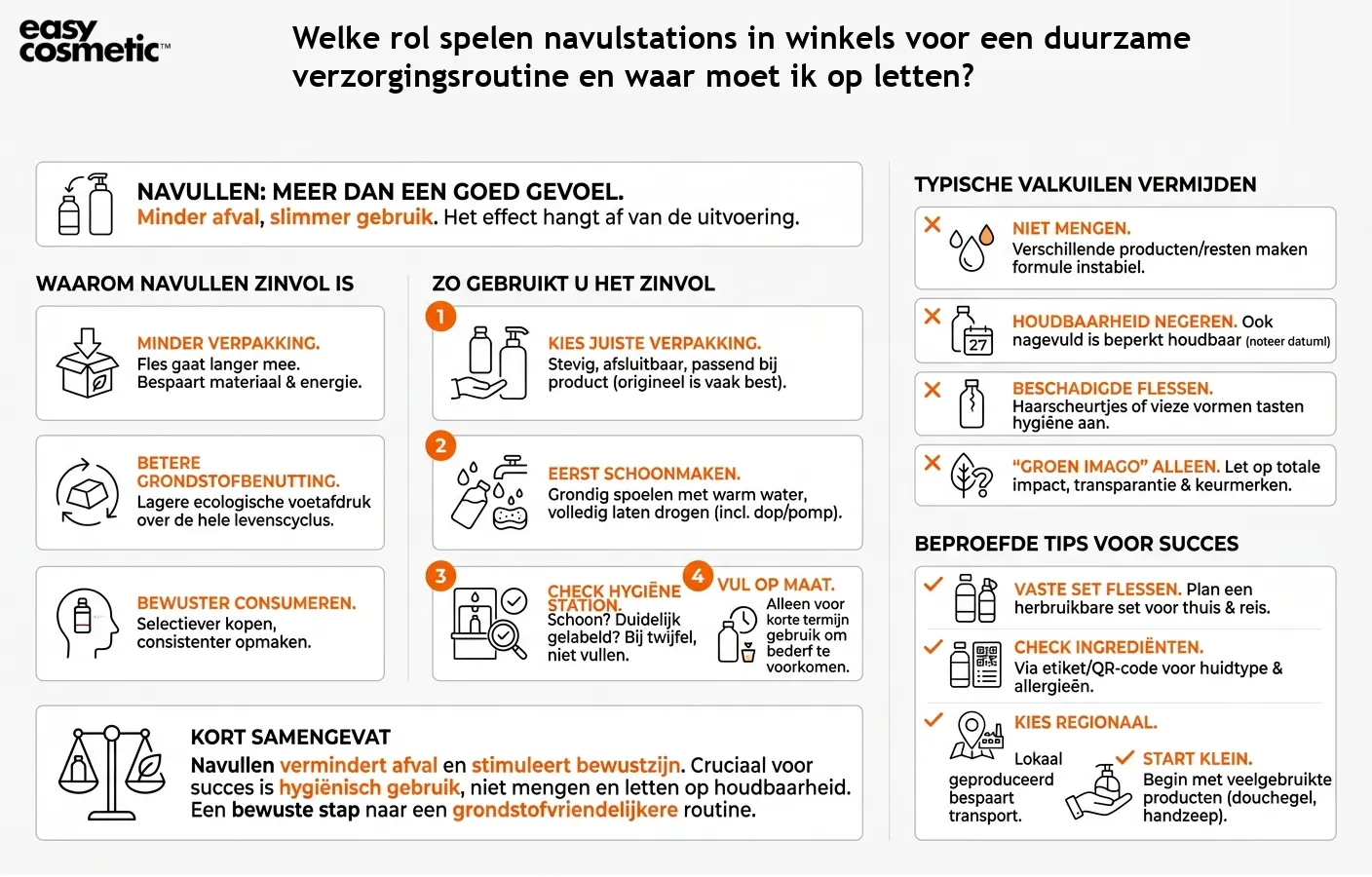 Welke rol spelen navulstations in winkels voor een duurzame verzorgingsroutine en waar moet ik op letten?
