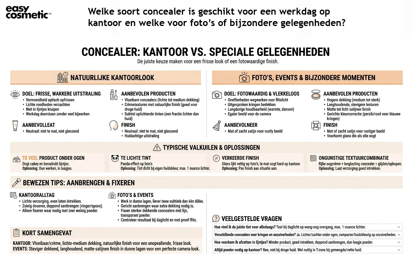 Welke soort concealer is geschikt voor een werkdag op kantoor en welke voor foto’s of bijzondere gelegenheden?