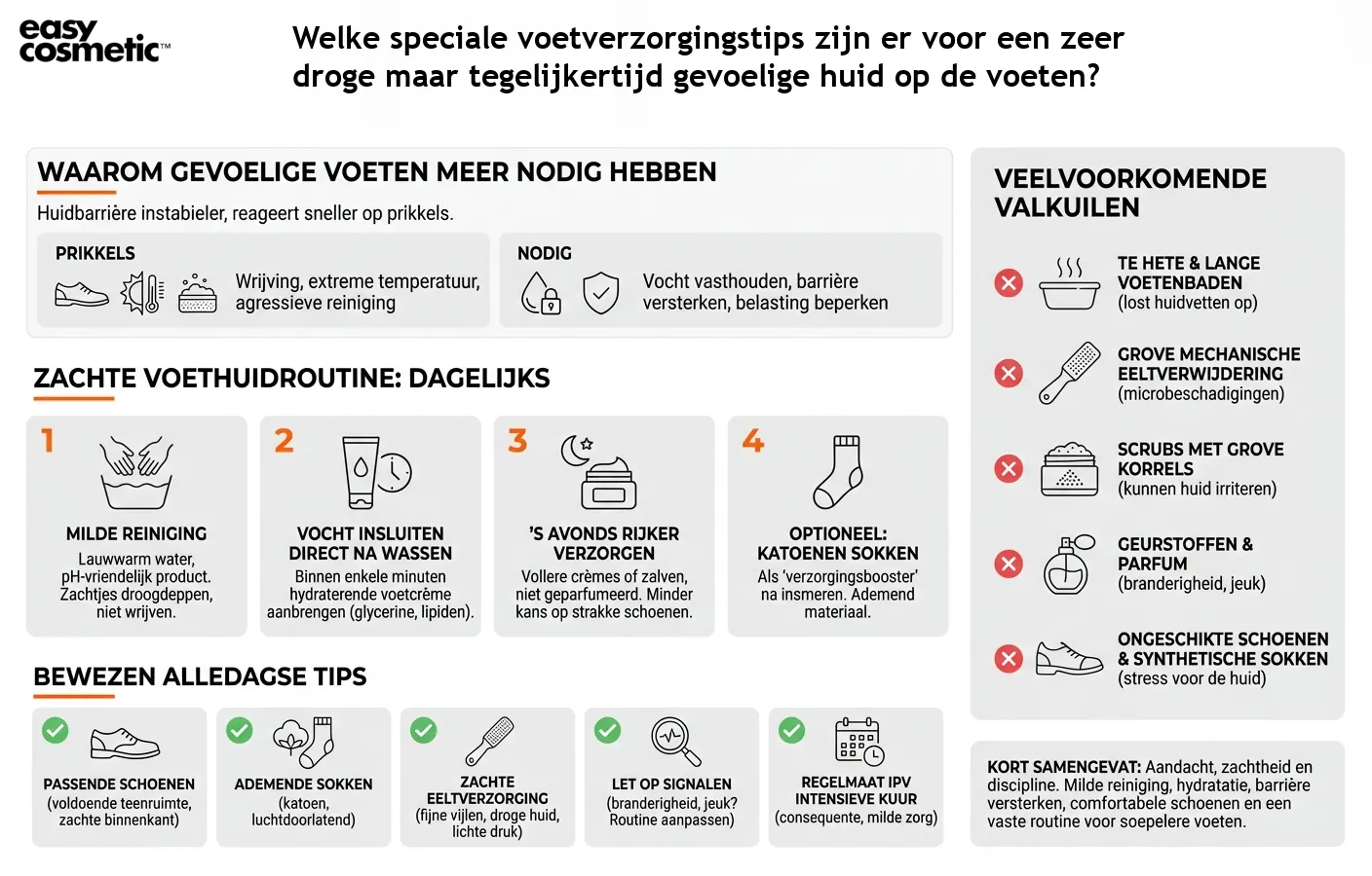 Welke speciale voetverzorgingstips zijn er voor een zeer droge maar tegelijkertijd gevoelige huid op de voeten?