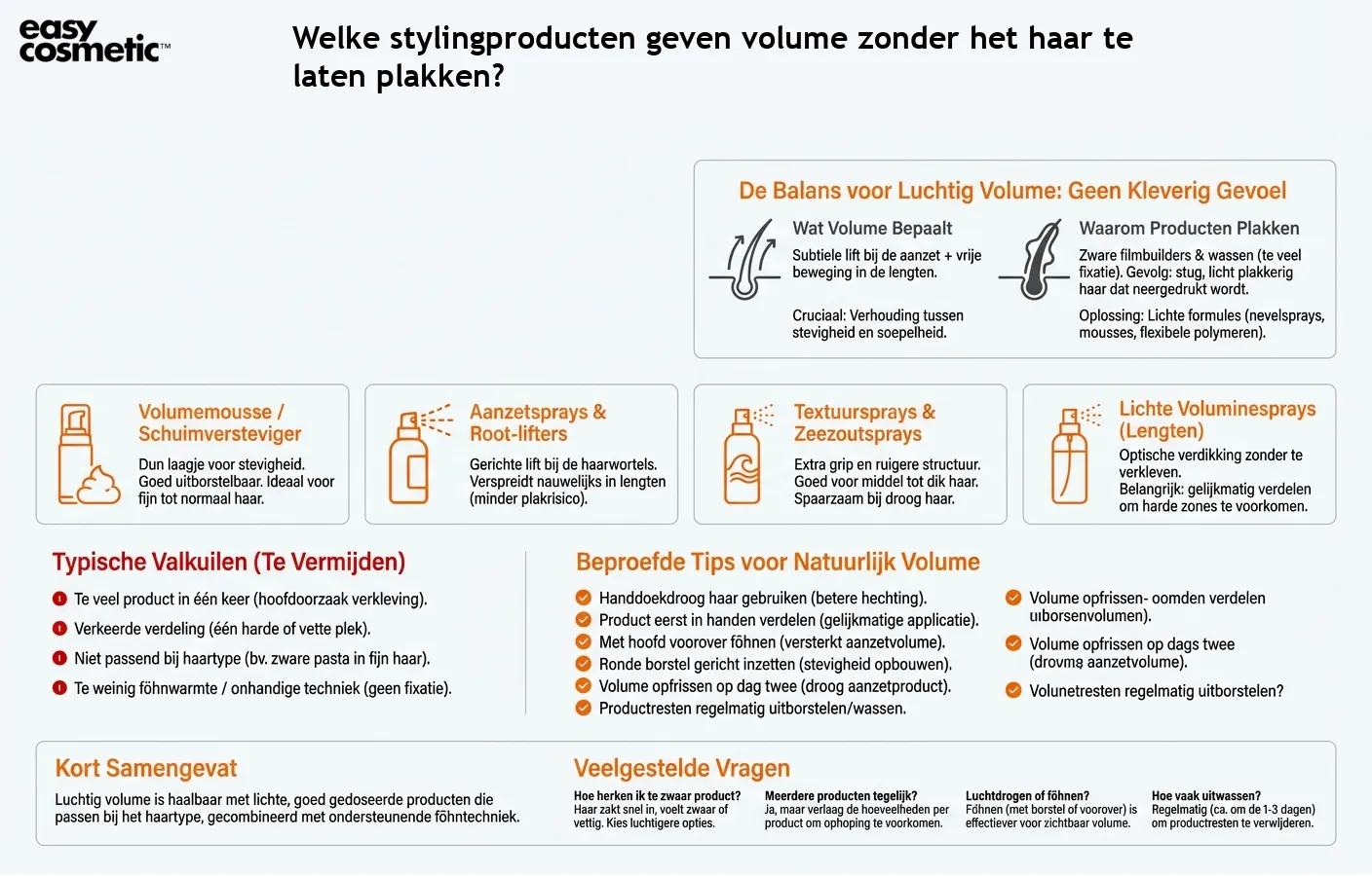 Welke stylingproducten geven volume zonder het haar te laten plakken?