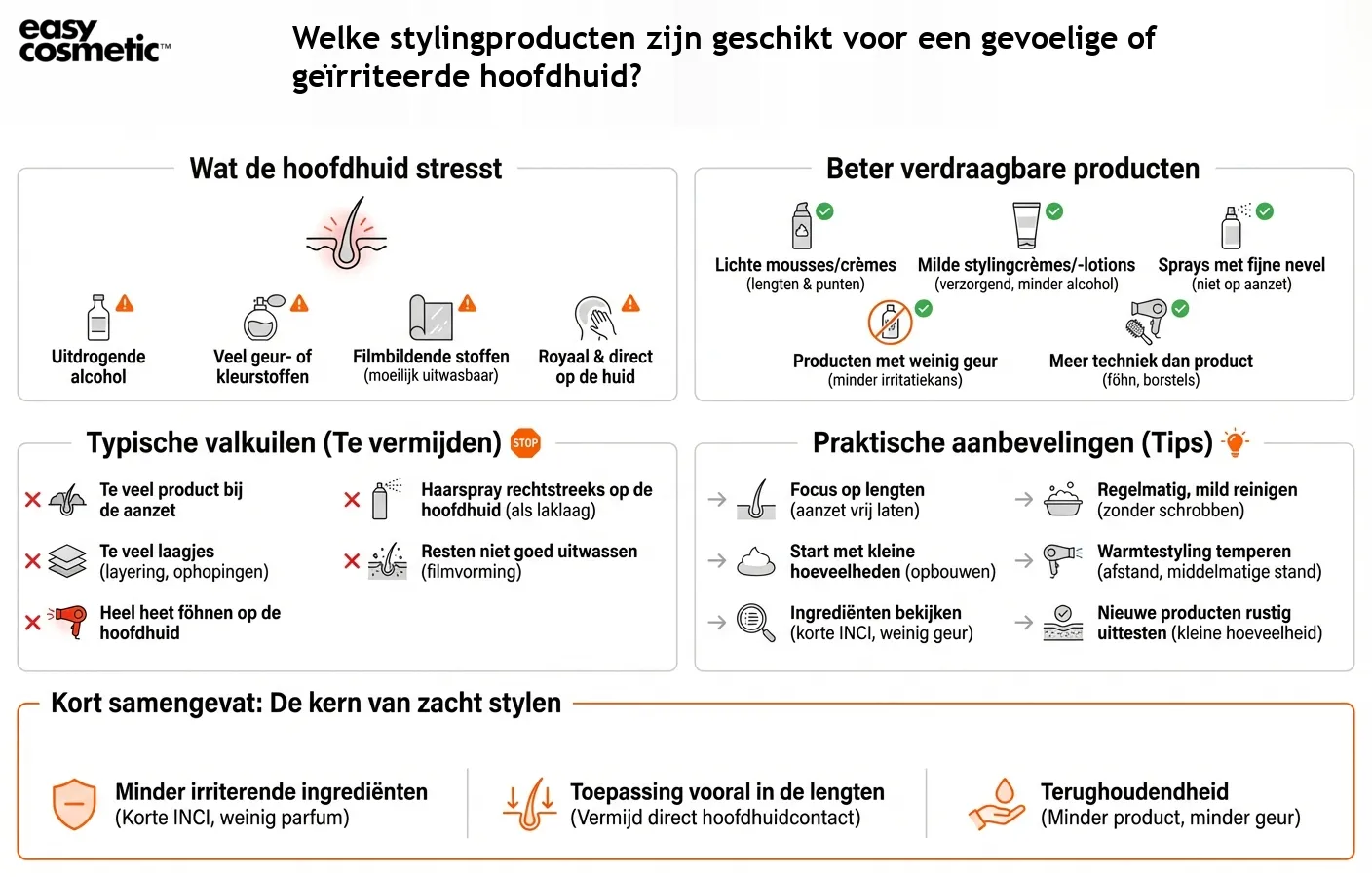 Welke stylingproducten zijn geschikt voor een gevoelige of geïrriteerde hoofdhuid?