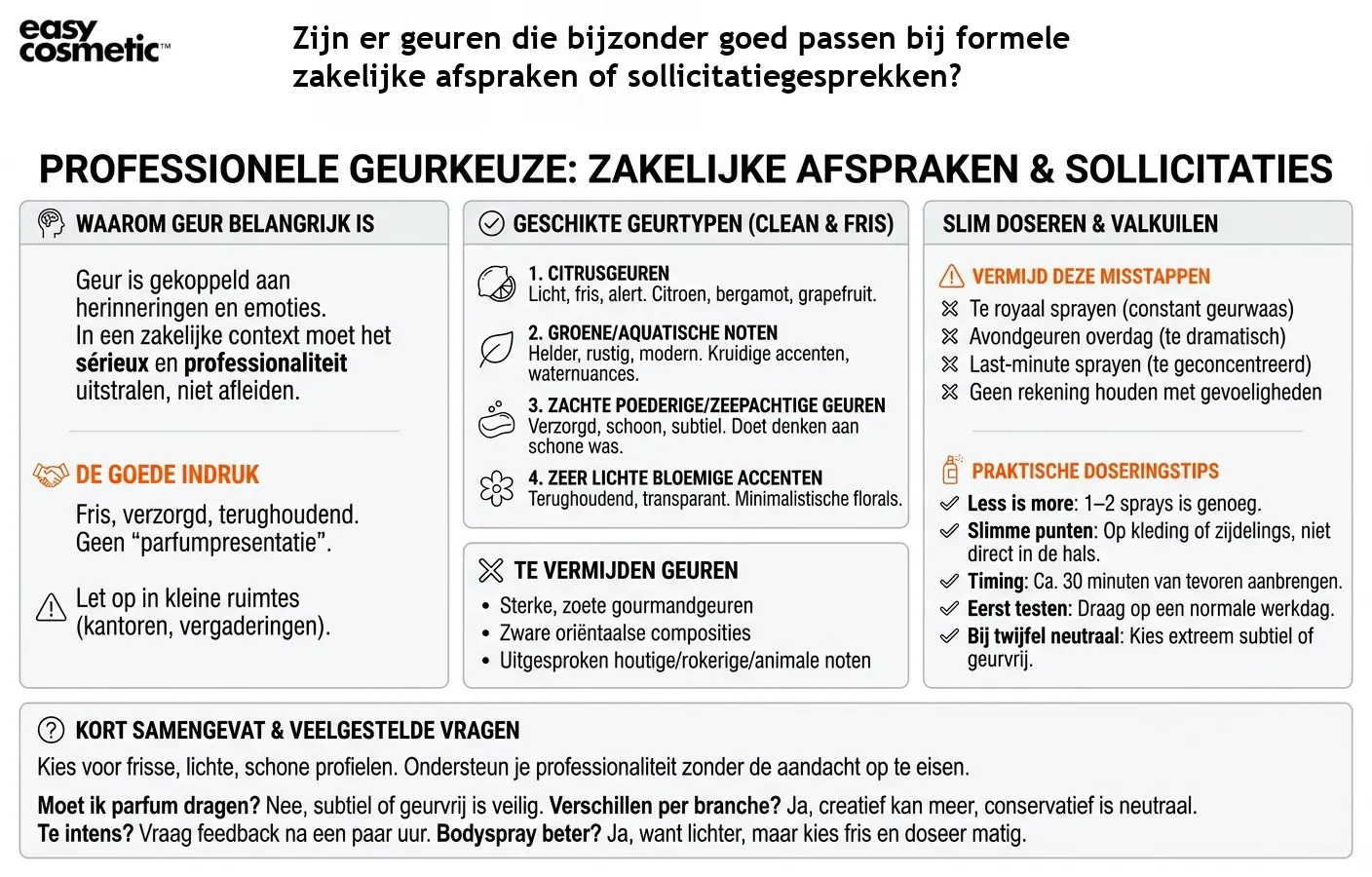 Zijn er geuren die bijzonder goed passen bij formele zakelijke afspraken of sollicitatiegesprekken?