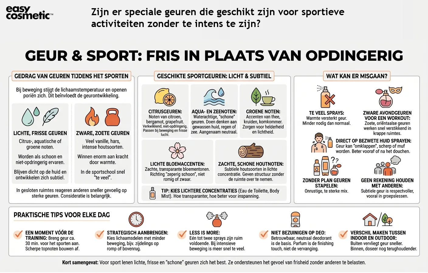 Zijn er speciale geuren die geschikt zijn voor sportieve activiteiten zonder te intens te zijn?