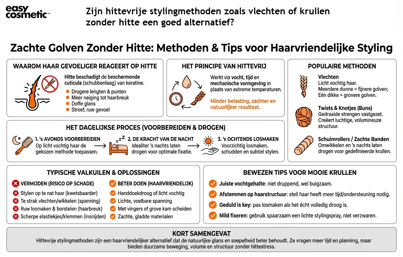 Zijn hittevrije stylingmethoden zoals vlechten of krullen zonder hitte een goed alternatief?